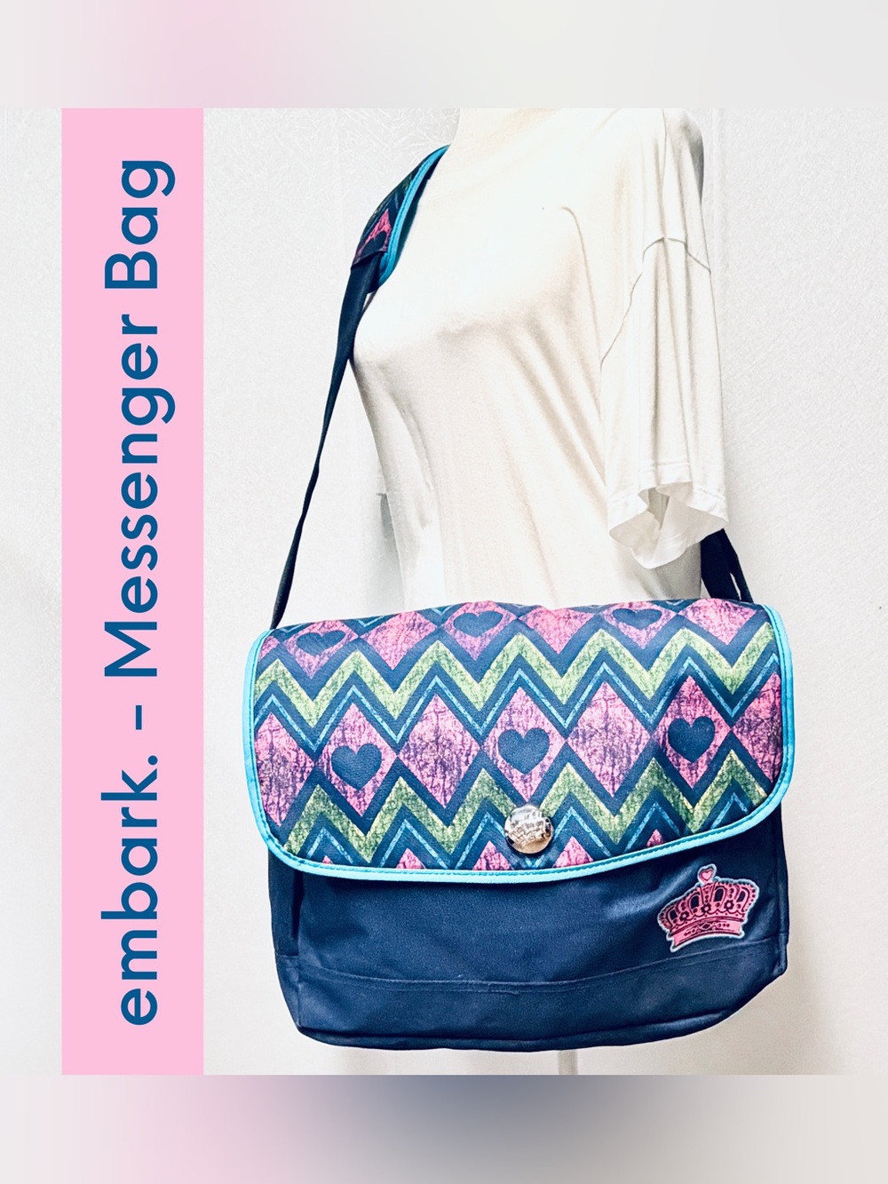 Embark Messenger Bag - Chevron Crown Design